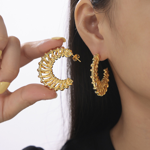 FXET1025 Oval glass stone earrings 18K gold-plated PVD