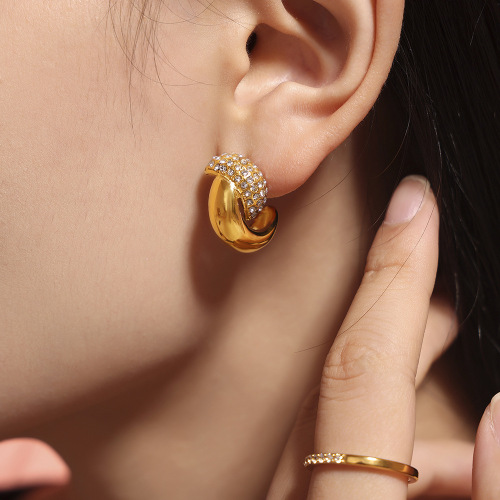 FXET954 Ear jewelry Double-layer small C-shaped earrings with diamonds