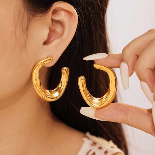 FXET831 U-shaped earrings, 18k gold-plated irregular arcs