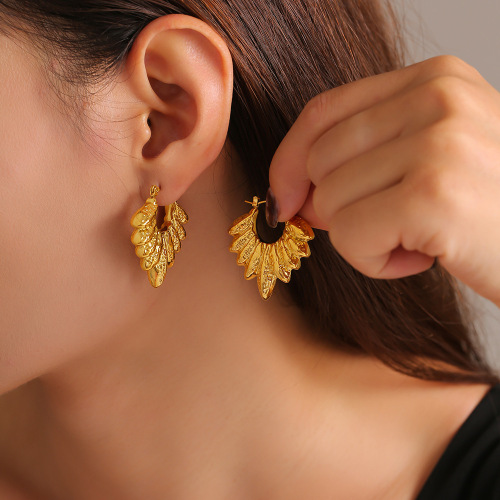 FXET797 Leaf-shaped hollow earrings 18K gold plated PVD earrings