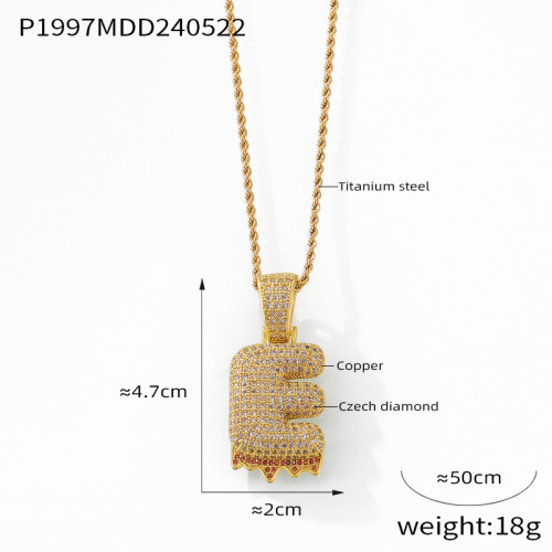 FXNT1398 Hip-hop English letter copper pendant inlaid with colored diamond twist chain necklace