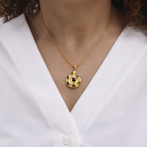 FXNT1311 Geometric spiral colored glaze pendant clavicle necklace stainless steel 18k real gold plated