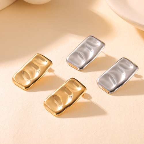 FXET922 Rectangular geometric multi-layer concave earrings, smooth gold-plated earrings