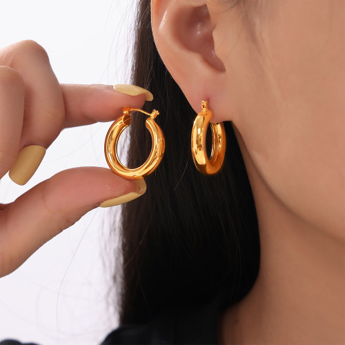 FXET808 Geometric hollow plain hoop earrings for women, copper and gold earrings for women