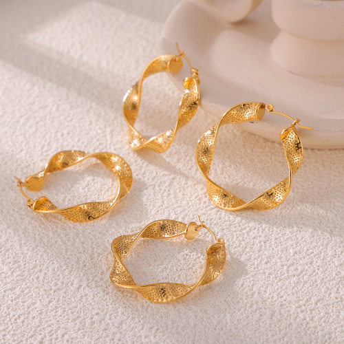 FXET908 Hip-hop texture earrings, ribbon twisted plating Gold earrings
