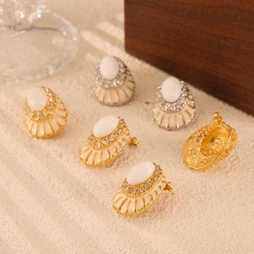 FXET944 British earrings with double-layer oil dripping lace ovals