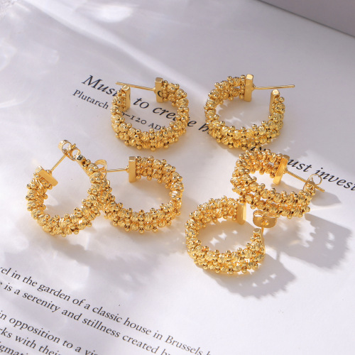 FXET859 Big and small gold beads spliced ??geometric C-shaped earrings, copper material earrings for women