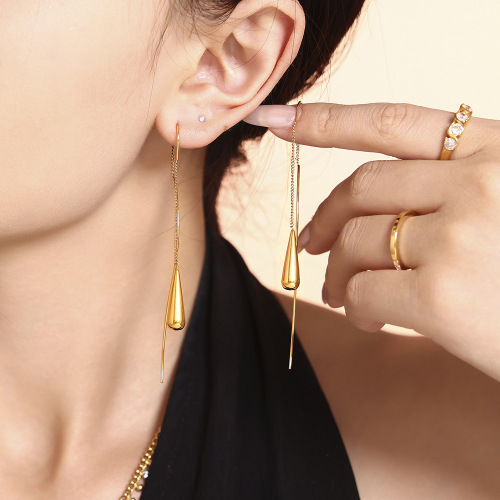 FXET788 Water drop tassel women's earrings, stainless steel ear wire earrings wholesale