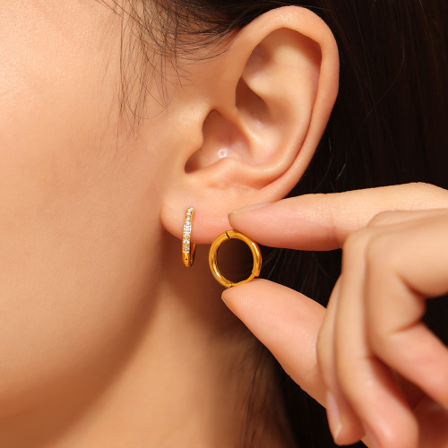 FXET803 Plain ring inlaid zircon earrings, PVD gold-plated circle ear buckle jewelry