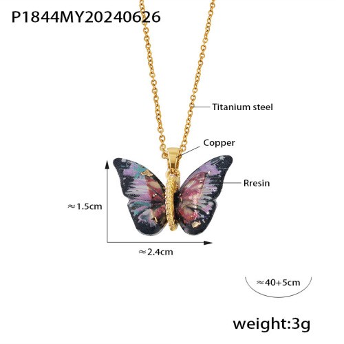 FXNT1375 Bohemian necklace, multi-color resin butterfly-shaped copper pendant inlaid with diamonds