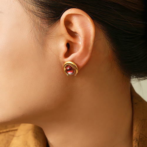 FXET964 Karst heart-shaped earrings for women, hammer-patterned love tassel chain stainless steel earrings wholesale
