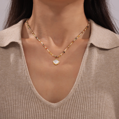 FXNT1349 Bohemian white seashell pendant natural stone beaded splicing necklace jewelry for women