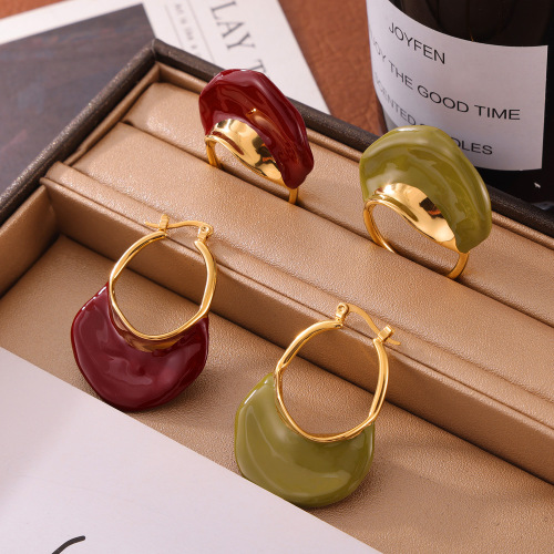 FXET1069 Gauze glass stone ear buckles double-layer U-shaped splicing copper