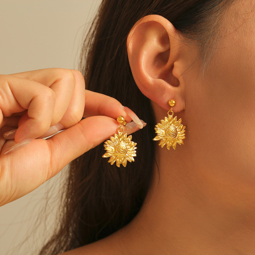 FXET796 Eardrops gold sunflower female sunflower gold plated earrings