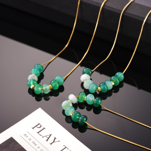 FXNT1400 Forest style light and elegant minimalist snake bone chain jewelry agate stone beaded pendant necklace