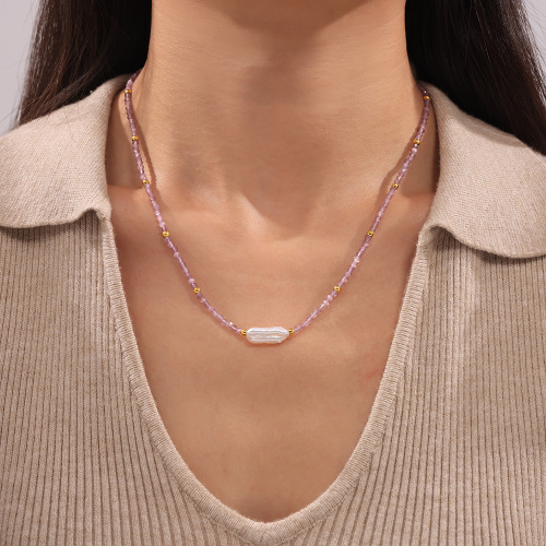 FXNT1296 Baroque faceted natural stone necklace colorful beads 18k gold plated