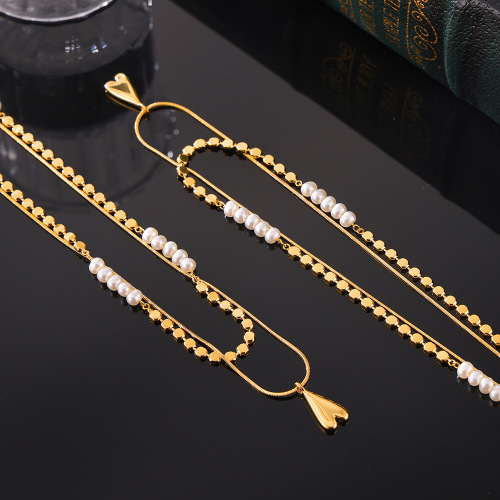 FXNT1327 Stacking jewelry freshwater pearl round beaded love pendant copper necklace