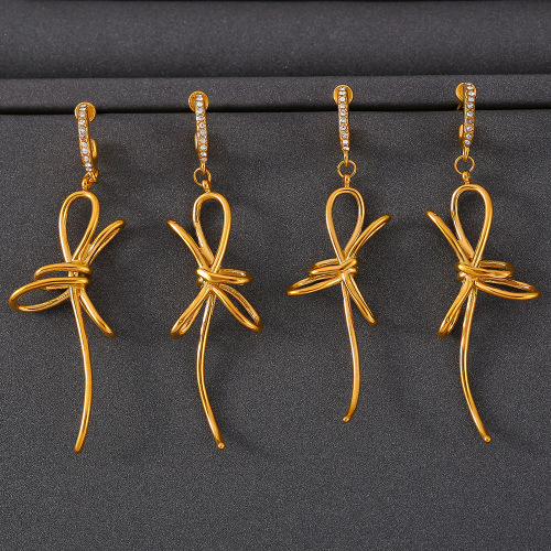 FXET849 Tardle inlaid diamond winding line knotted earrings for women sweet gold-plated earrings