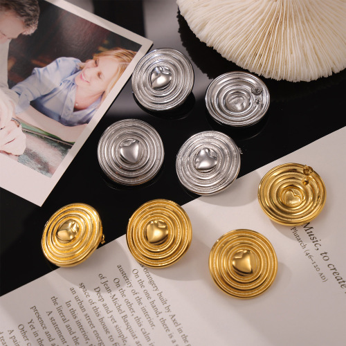FXET907 Multi-layer circle heart shield-shaped earrings, gold-plated earrings