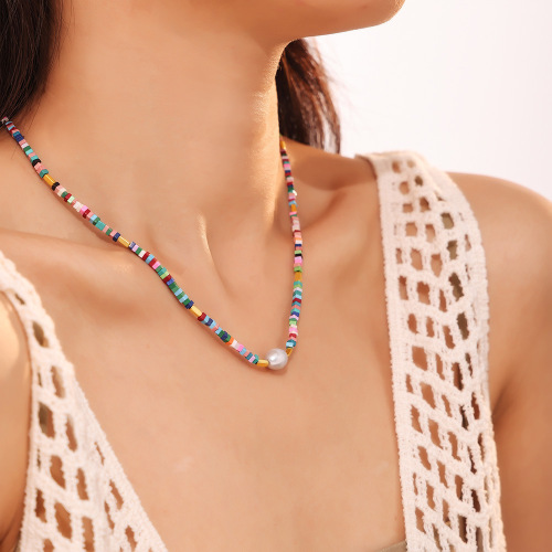 FXNT1335 Bohemian colored natural stone beaded shell bead necklace dopamine necklace