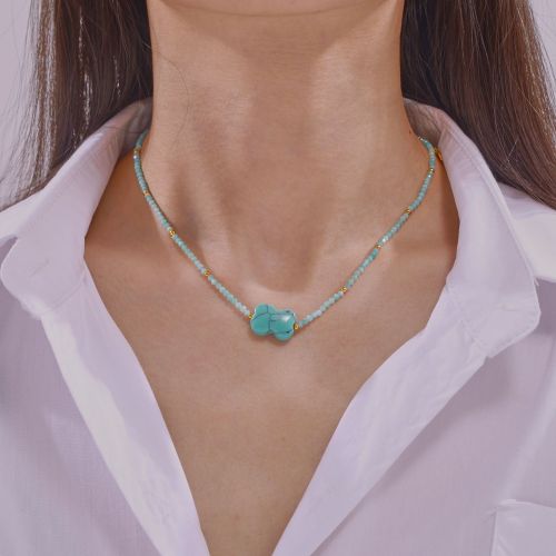 FXNT1373 Amazonite pendant jewelry, geometric natural stone handmade beaded necklace