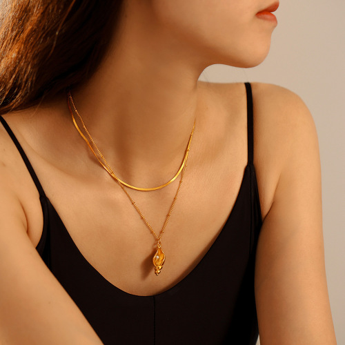 FXNT1277 Conch inlaid imitation pearl clavicle necklace female 18k real gold plated necklace wholesale