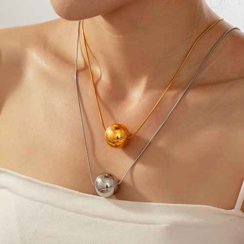 FXNT1431 Minimalist jewelry geometric round bead pendant snake bone chain plated