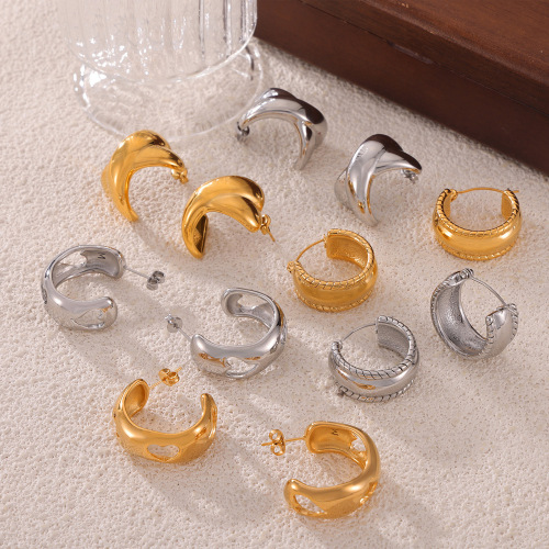 FXET1019 Earrings two-layer texture flower splicing titanium