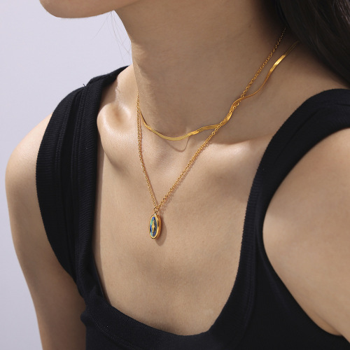 FXNT1317 Jewelry round pendant inlaid with colorful shell necklace