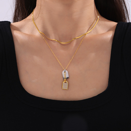 FXNT1357 Jewelry square plate inlaid with diamond, two-color pendant necklace