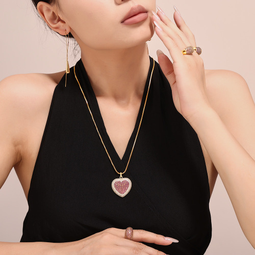FXNT1284 Minimalist copper love pendant necklace open ring inlaid with zirconium 18k gold plated