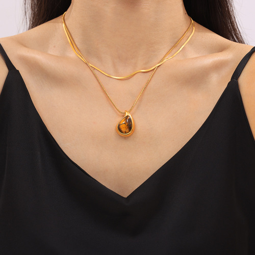 FXNT1364 Maillard jewelry water drop shape inlaid tiger eye stone pendant necklace