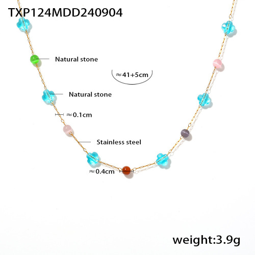 FXST2 Colorful natural stone clavicle necklace bracelet Stainless steel dopamine handmade chain set for women