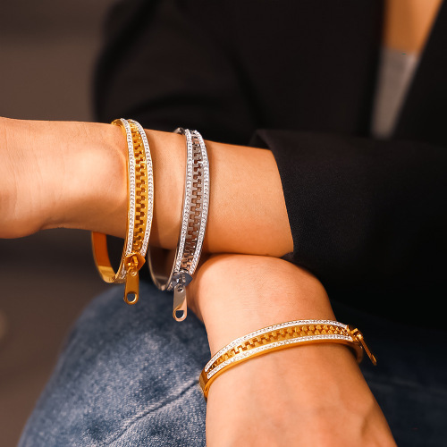 FXGT4 Zipper full diamond bracelet stainless steel plated 18k gold jewelry