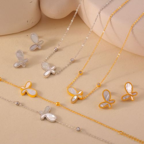 FXST14 Warm jewelry inlaid white shell butterfly pendant gold-plated jewelry set