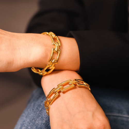 FXGT8 Geometric hollow chain open bracelet copper plated 18k real gold jewelry wholesale