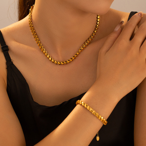 FXST37 Geometric splicing necklace bracelet copper material 18k gold plated color hip-hop set
