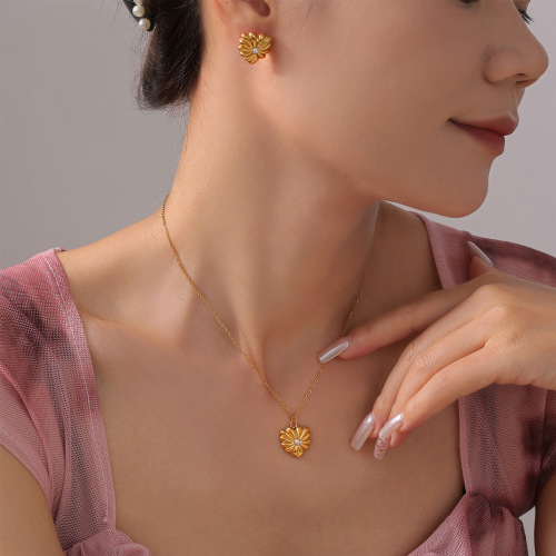 FXST56 Jewelry set texture heart inlaid imitation pearl pendant jewelry