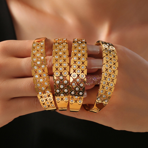 FXGT31 Gold-plated jewelry geometric hollow diamond-studded bracelet