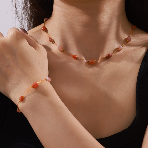 FXST33 Chinese style jewelry natural agate stone handmade beaded jewelry set