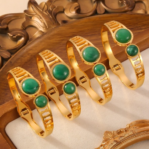 FXGT55 Inlaid Amazonite Roman jewelry multi-layer hollow gold-plated open bullet