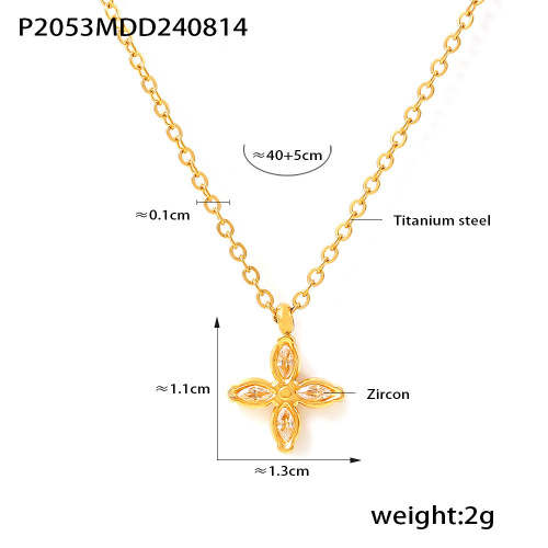 FXST36 Four-petal flower inlaid zircon pendant clavicle necklace open ring 18k gold plated set for women
