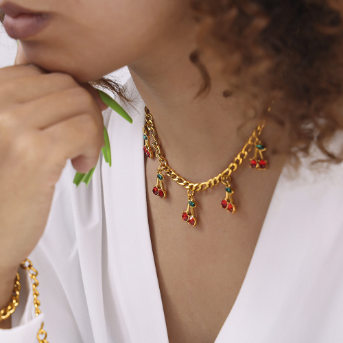 FXST40 Glass stone red cherry jewelry set ornaments