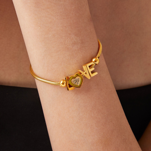 FXBT359 Geometric diamond love bracelet adjustable stainless steel plated with 18K gold jewelry