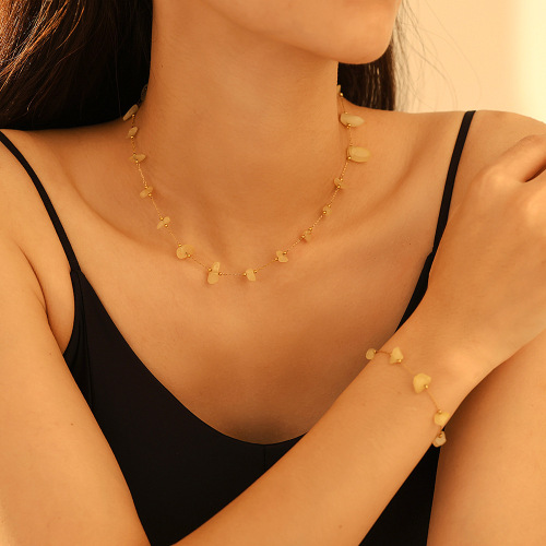 FXST3 Natural gravel clavicle necklace bracelet stainless steel set wholesale