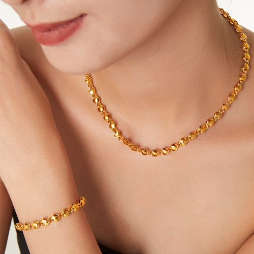 FXST43 18k gold-plated hollow love braided bracelet necklace copper material set