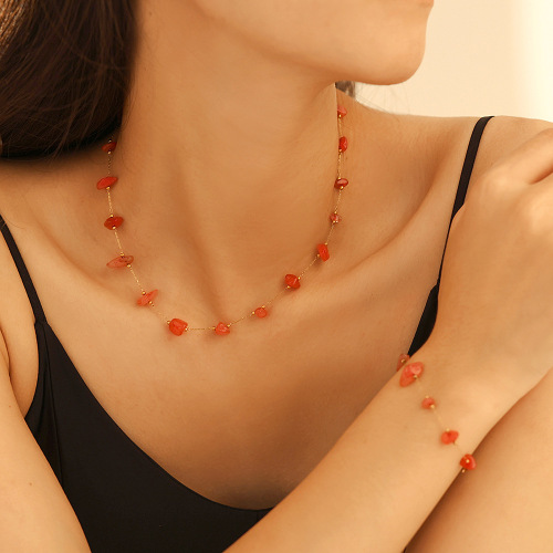 FXST7 Natural stone handmade necklace bracelet stainless steel set ornaments