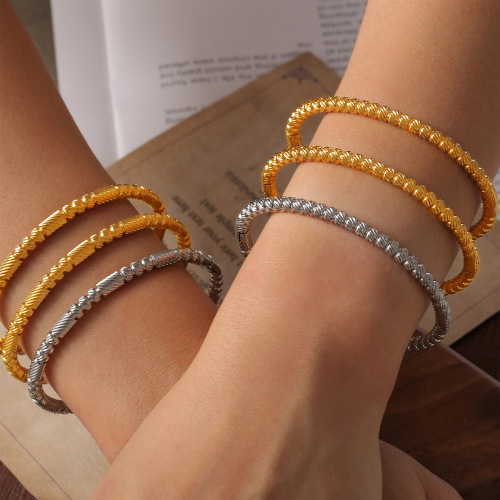 FXGT38 Minimalist jewelry geometric texture round bead splicing gold-plated bracelet