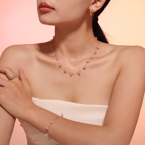 FXST11 Women's Bohemian natural stone necklace bracelet stainless steel handmade chain set