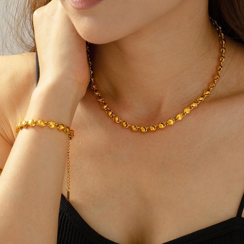 FXST51 Casual style jewelry geometric splicing copper material gold-plated jewelry set